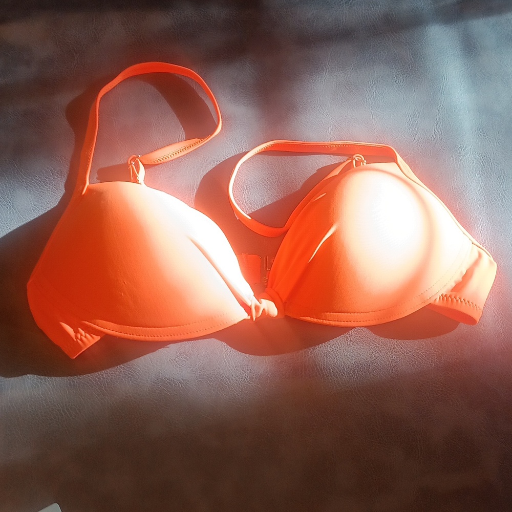 NWT. Cupshe Neon Orange And Leafy Knotted Drawstring Bikini Set - Picture 7 of 11